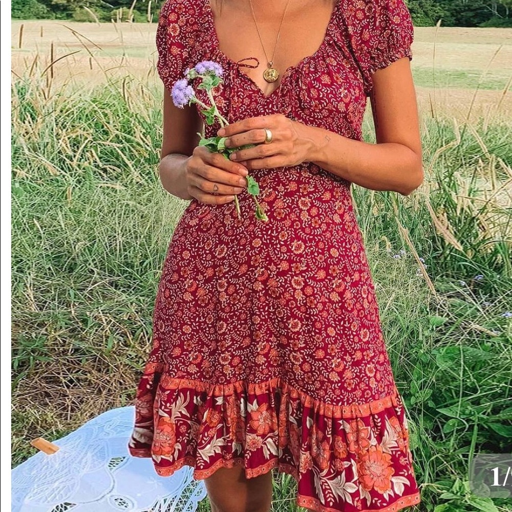 A- line flower red and orange dress